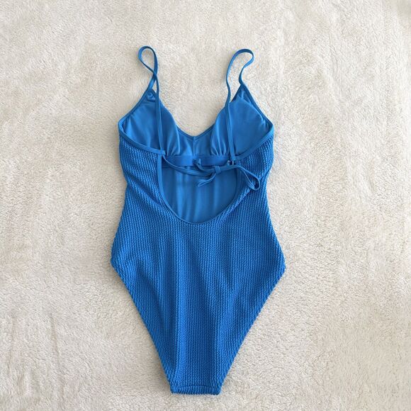No Boundaries Blue Textured One Piece Swimsuit Women’s Size S 3-5 Scoop Back - Picture 2 of 3